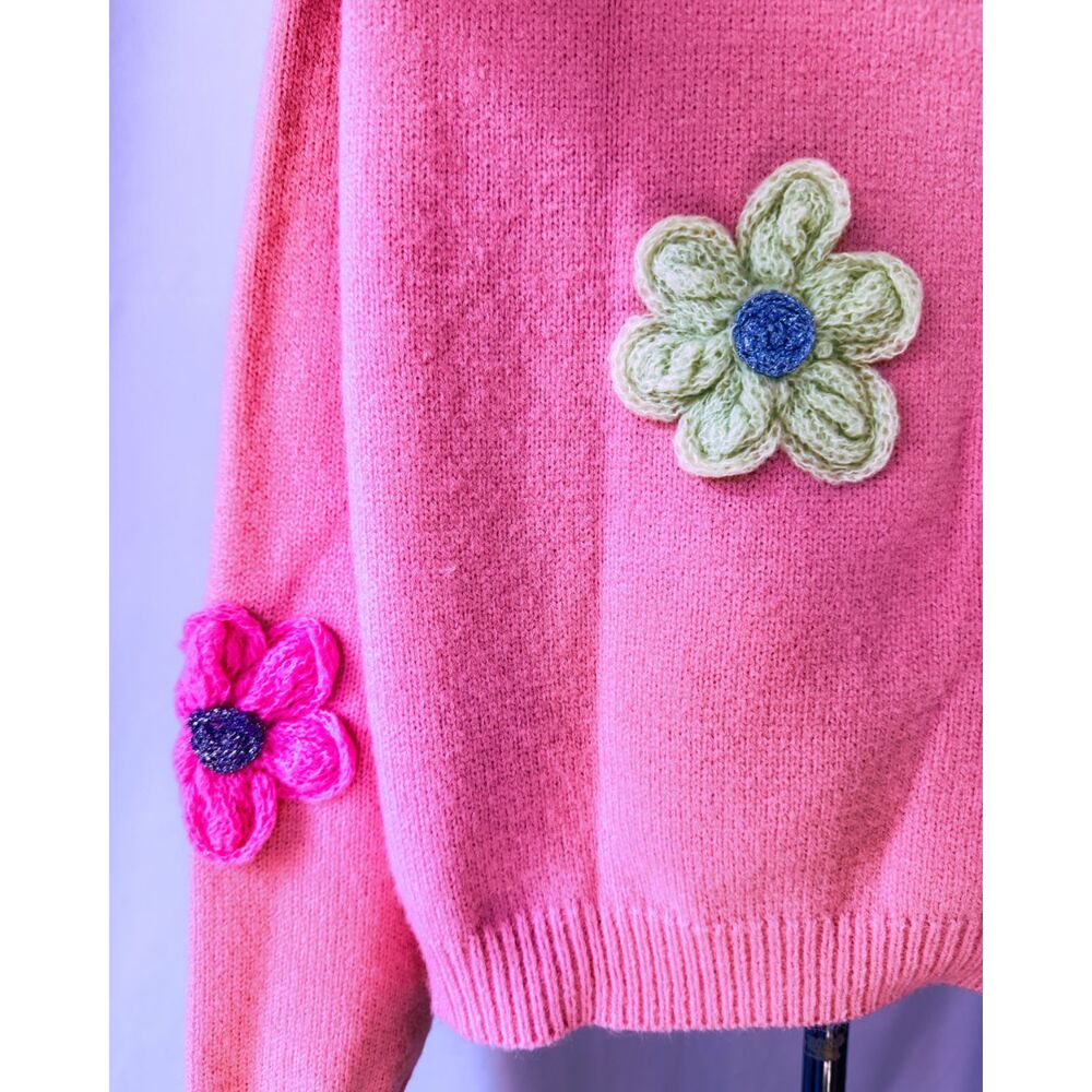 Women's XL Pink Crochet Flower Cardigan Sweater - Picture 3 of 6